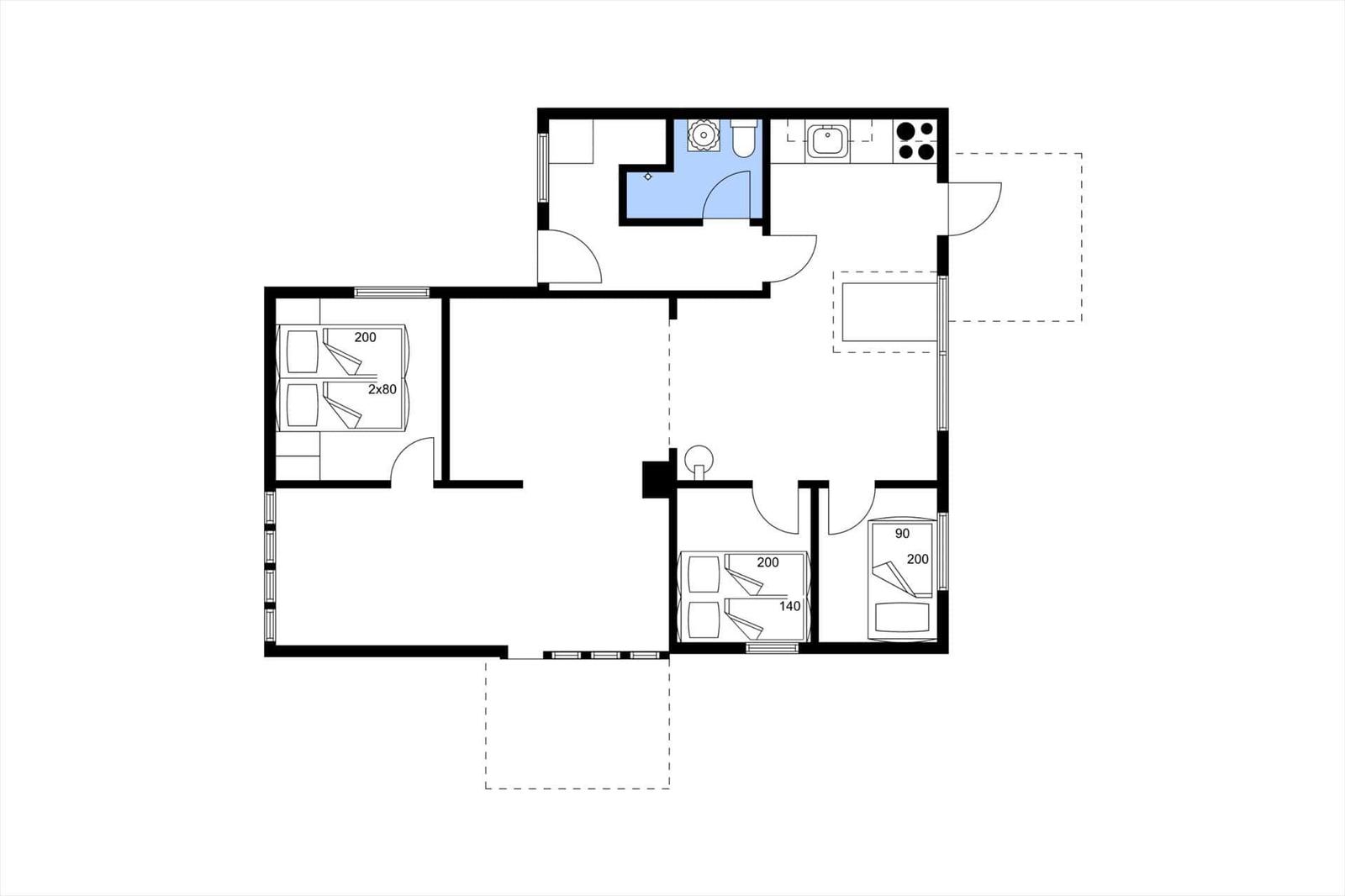 Wohnung mit drei Schlafzimmern, Küche und Bad