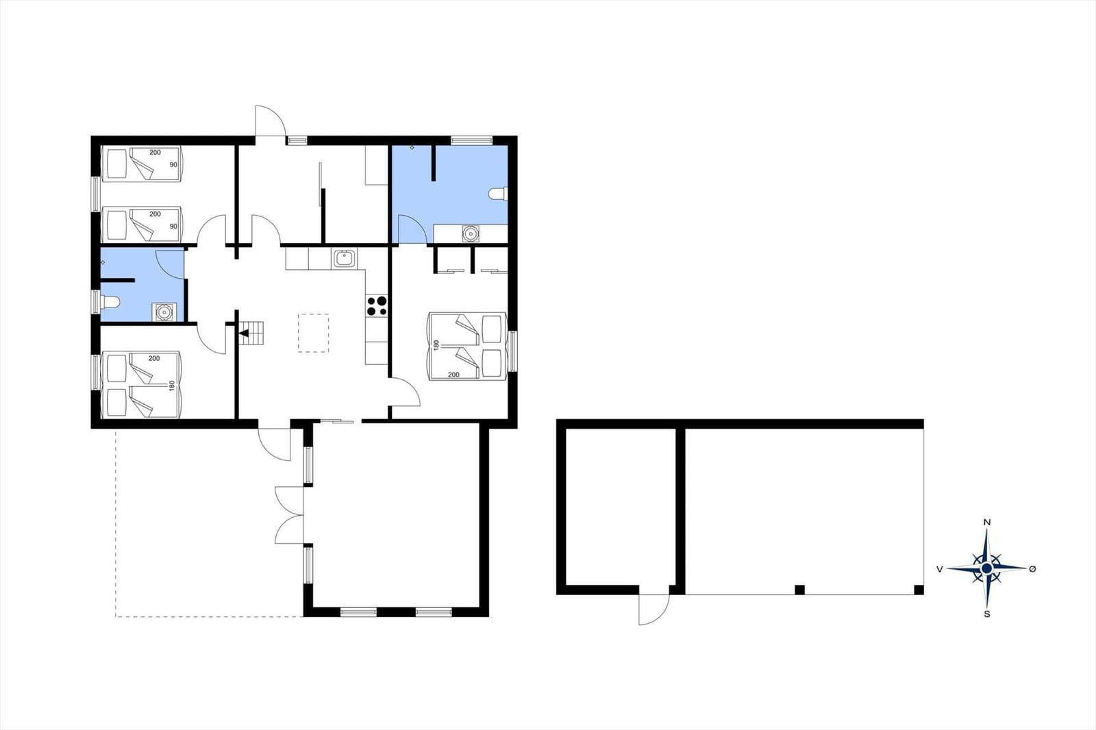 Funktionaler Grundriss mit Küche, Schlafzimmer und Bad.