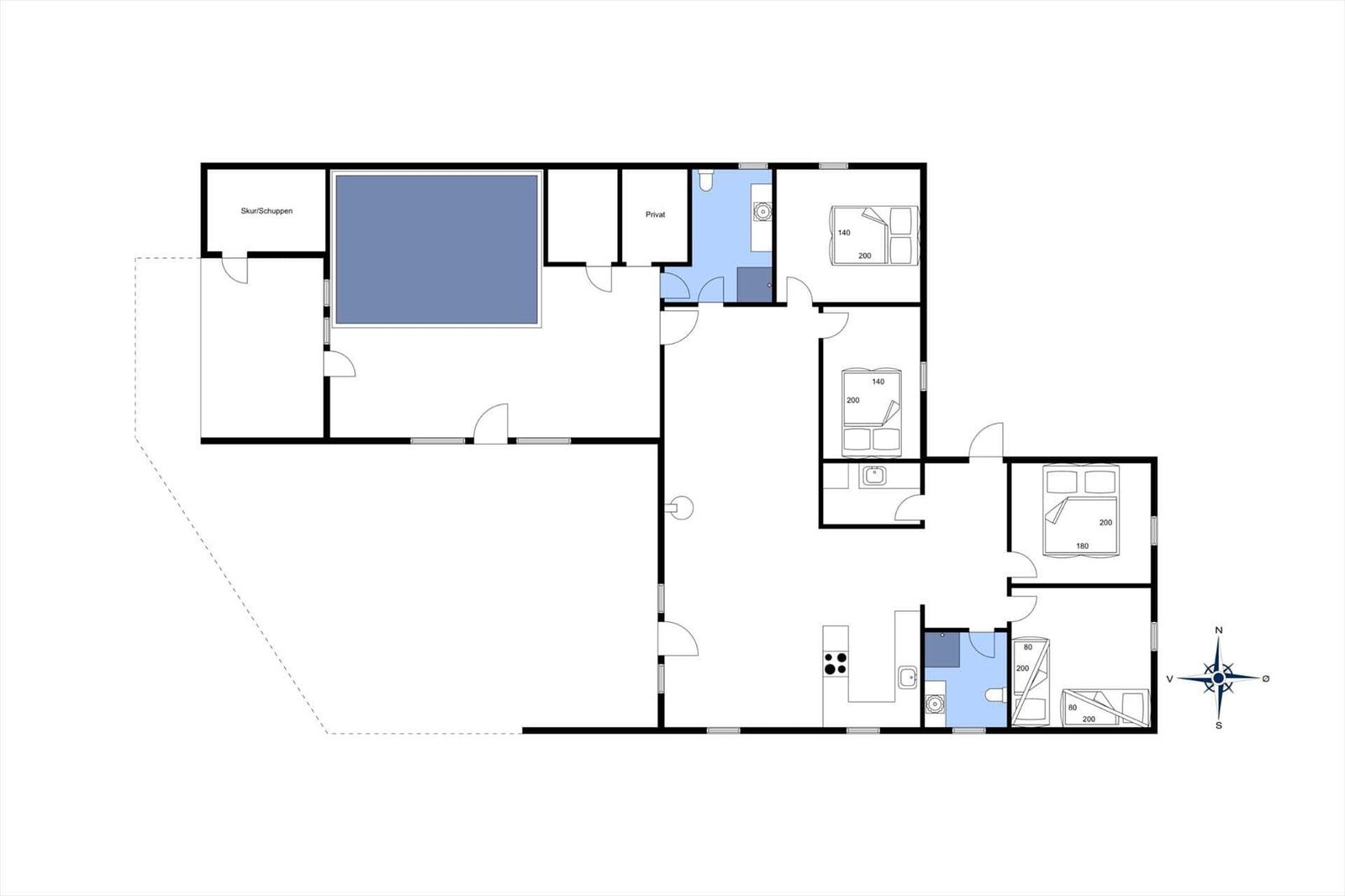 Wohnung mit drei Schlafzimmern, Küche und Bad. Großer Flur und Garage.