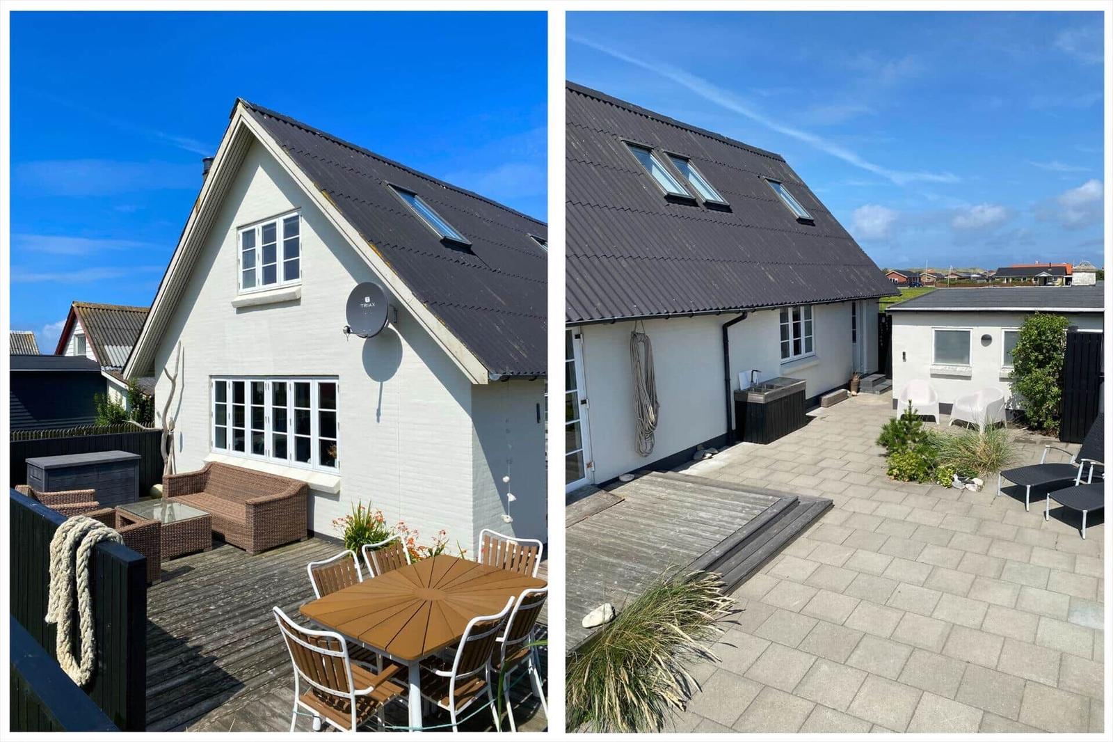 Wohnhaus mit Terrasse und Gartenbereich. Außenbereich mit Sitzgelegenheiten und Pool.