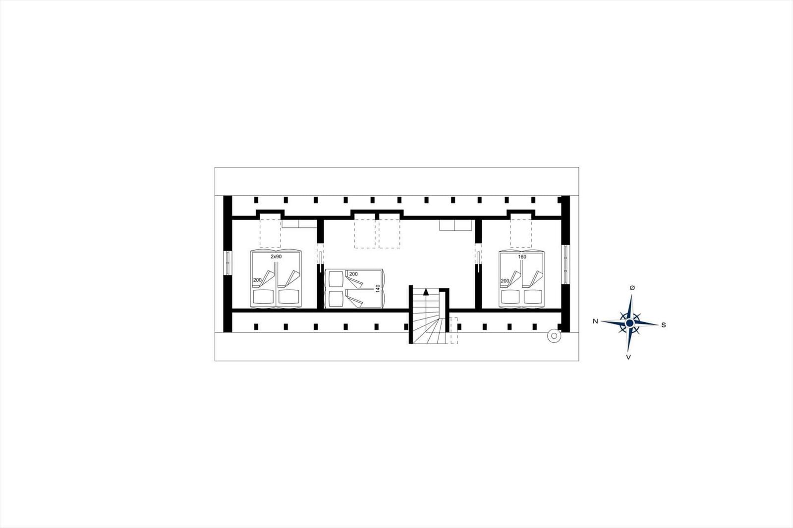 Übersichtsplan einer Wohnung mit drei Schlafzimmern und einem Bad.