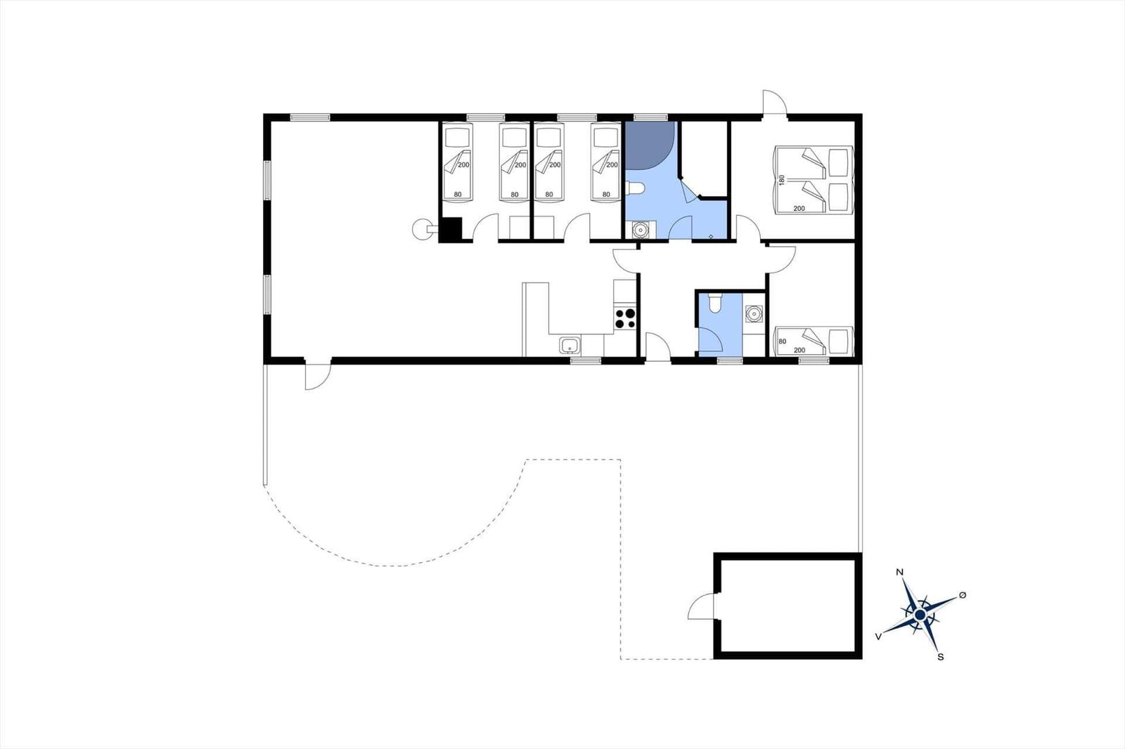 Funktionaler Grundriss mit Schlafzimmern, Küche und Bad.