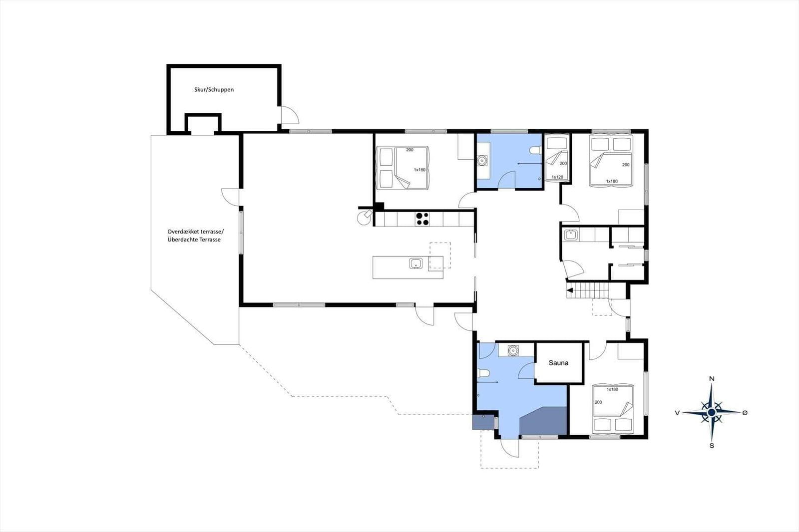 Wohnung mit Sauna, Terrasse und drei Schlafzimmern. 