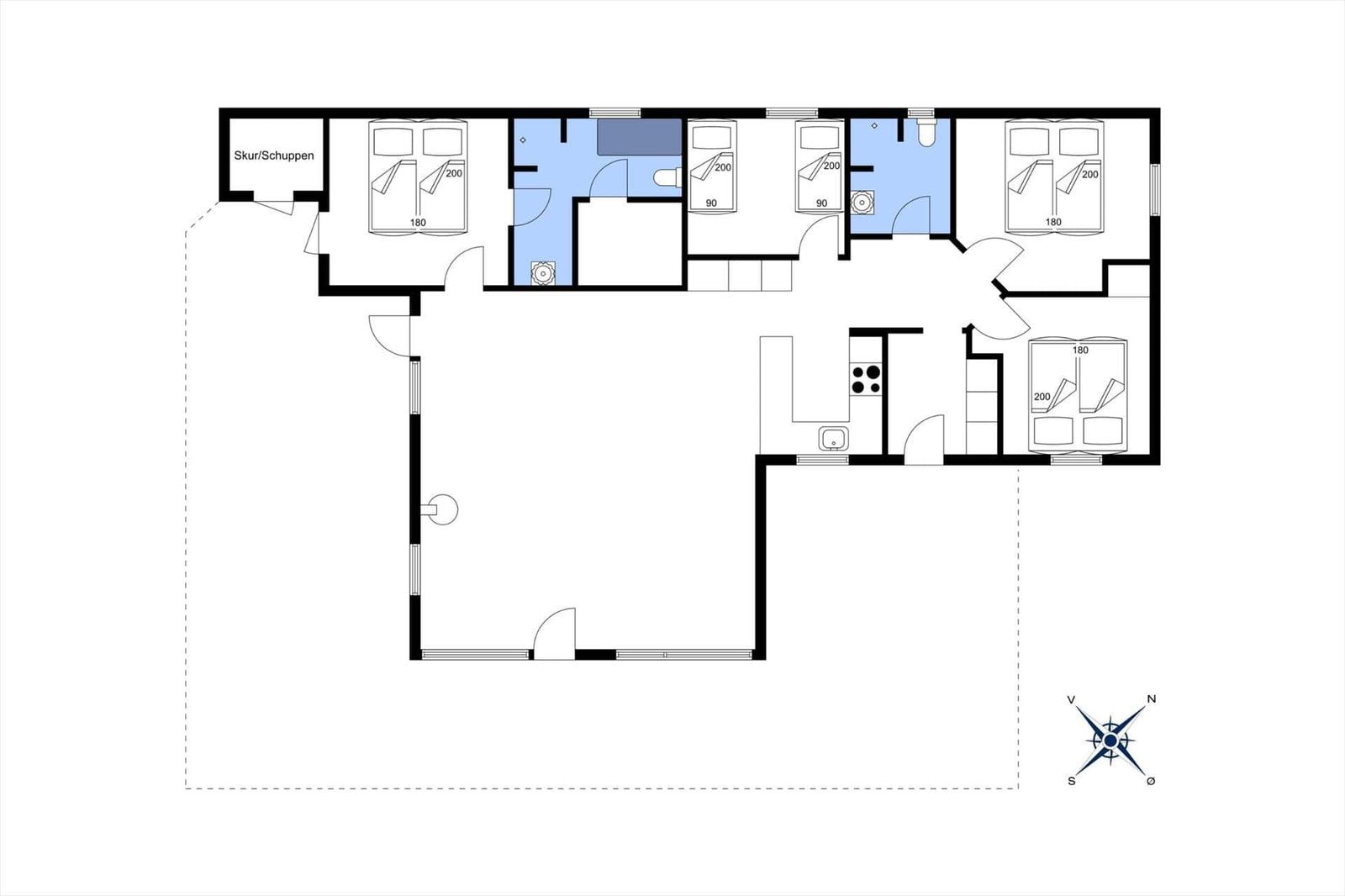 Funktionaler Grundriss mit Schlafzimmern, Küche und Bad.