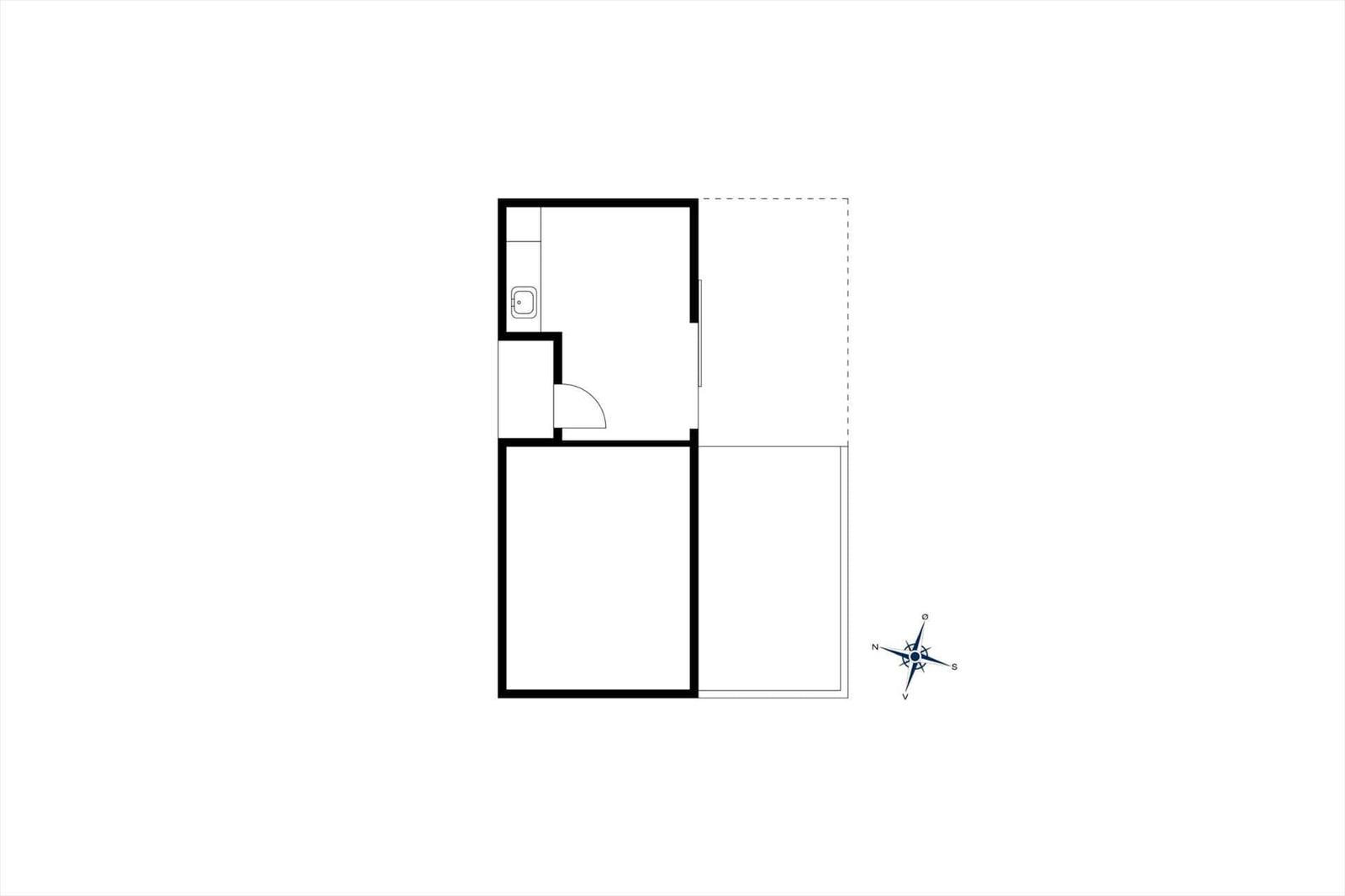Einfache Grundrisszeichnung einer Wohnung mit Bad und Wohnbereich.
