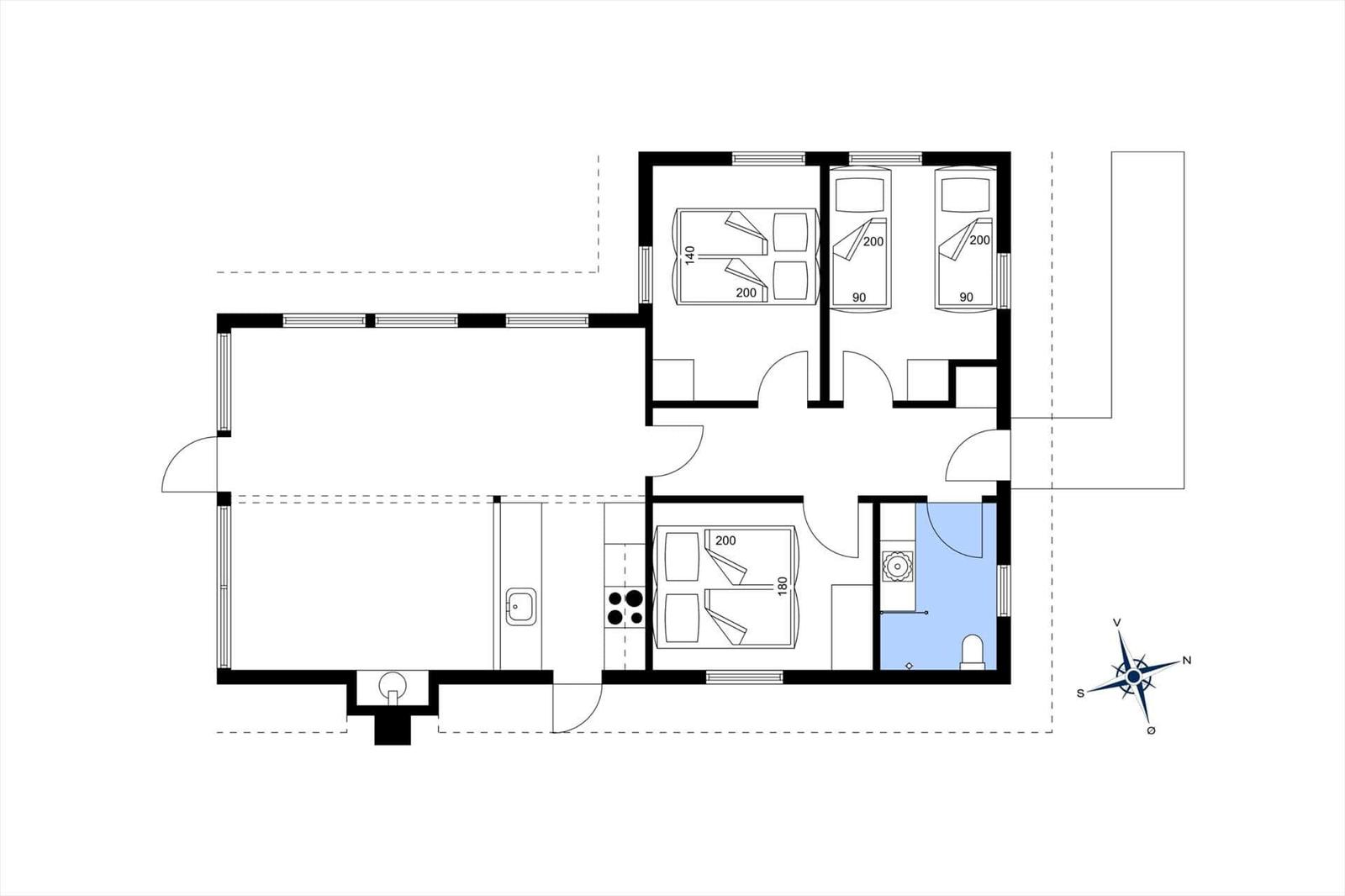 Wohnung mit drei Schlafzimmern, Küche und Bad.