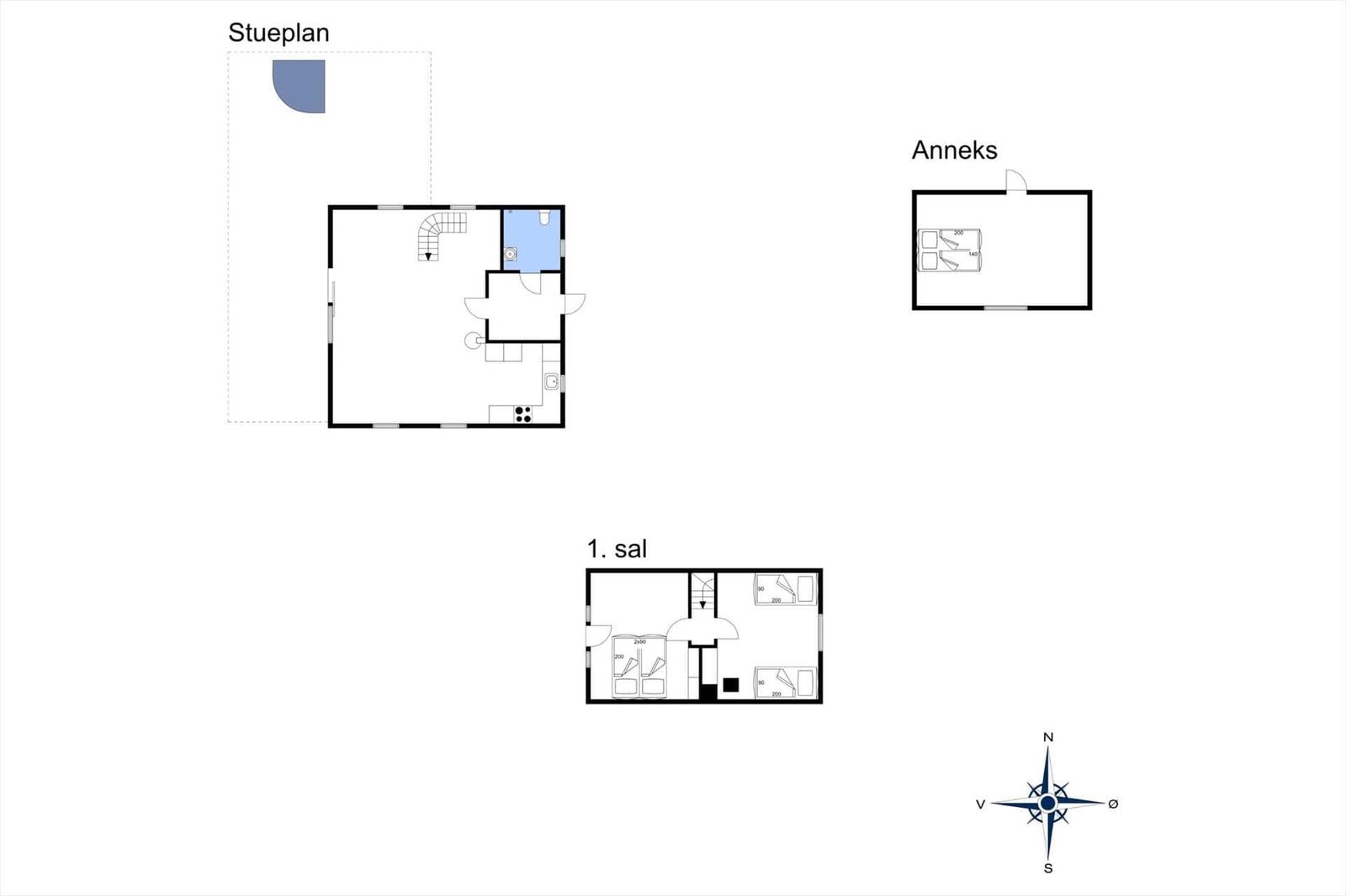 Geschossplan zeigt Wohn- und Schlafzimmer mit Bad und Anbau.