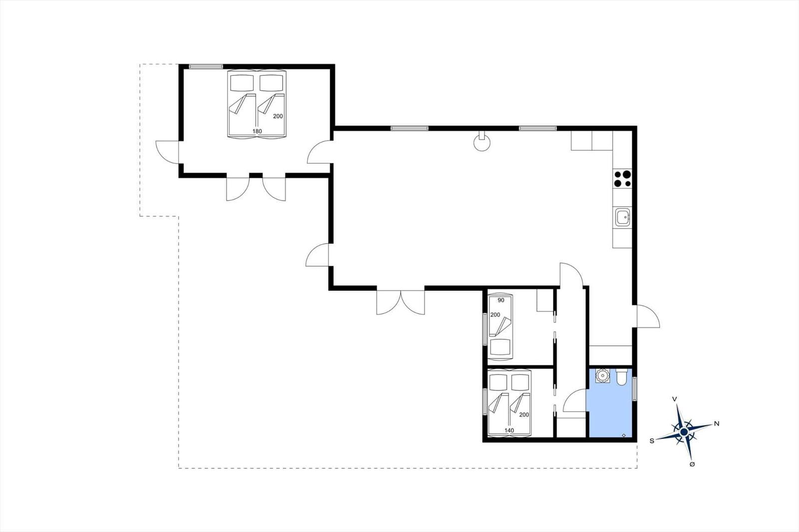 Wohnung mit drei Schlafzimmern, Küche und Bad.