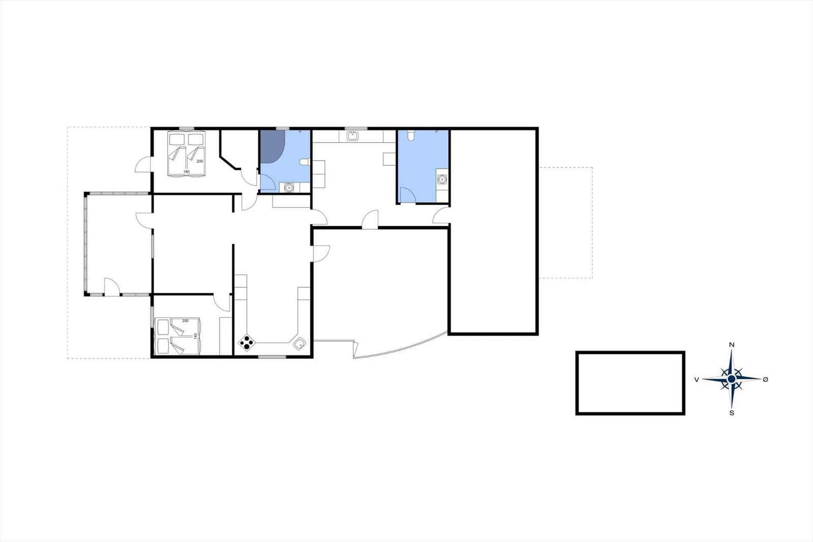 Geschossplan mit Schlafzimmer, Bad und Küche