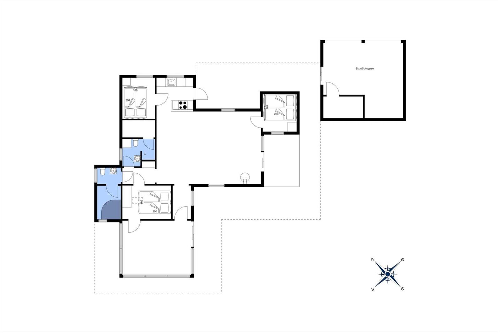 Dieses Grundrissbild zeigt eine Wohnung mit drei Schlafzimmern, Küche und Bad.