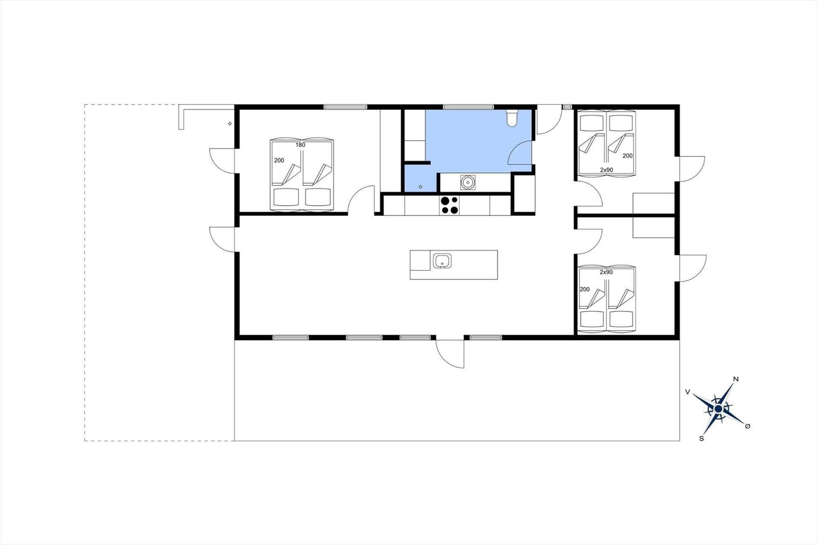 Wohnung mit drei Schlafzimmern, Küche und Bad.