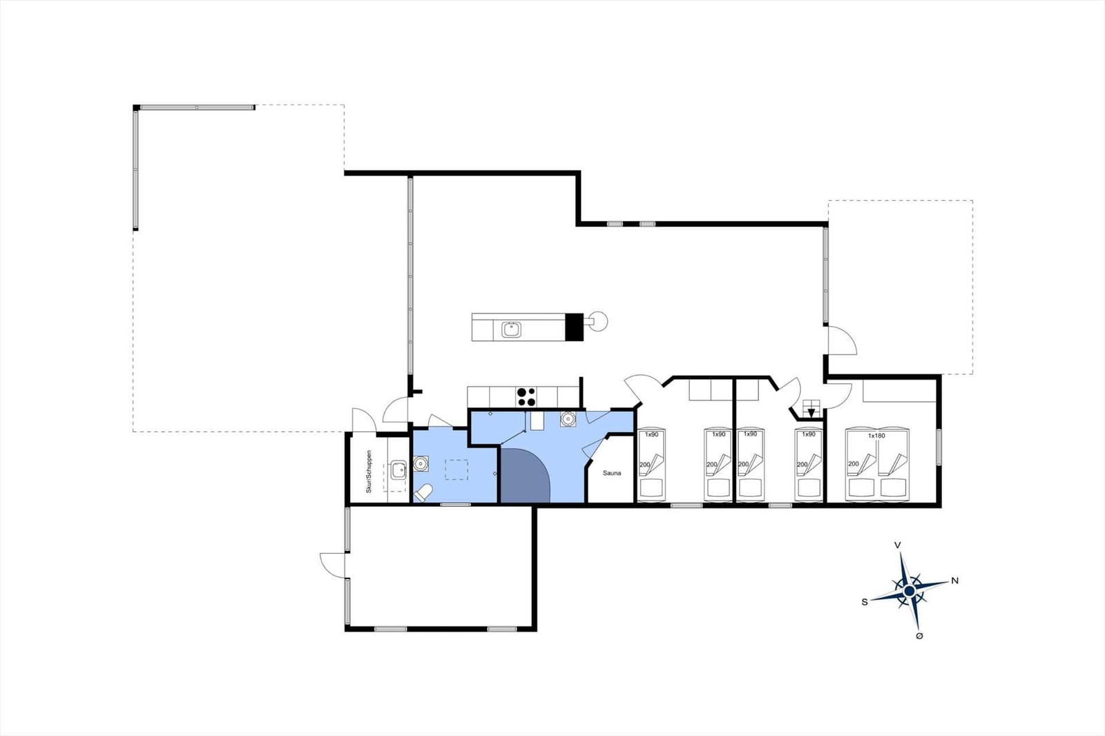 Die Wohnung hat eine Küche, Sauna, Schlafzimmer und ein Bad.