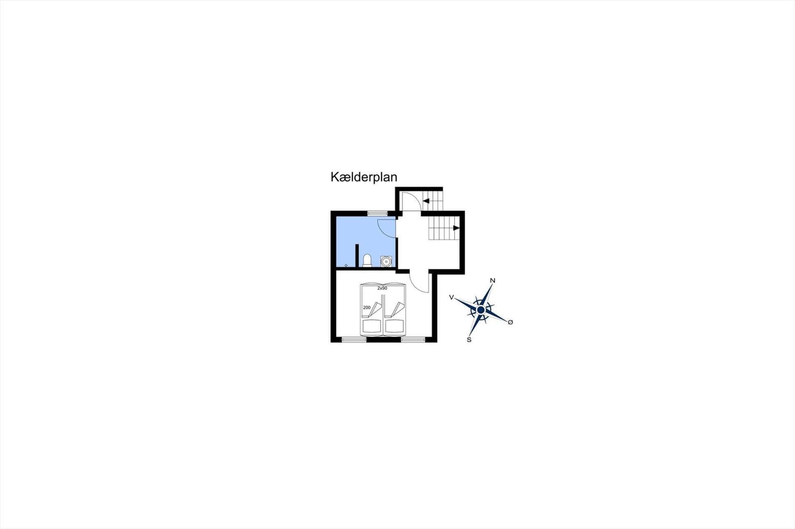 Kellerplan zeigt Bad, Stiegenhaus und Schlafzimmer mit Fenster