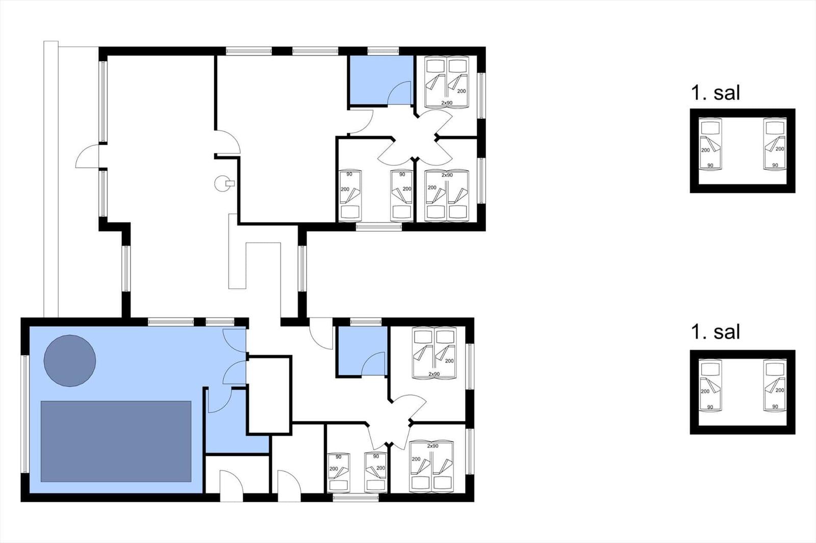 Apartment with multiple bedrooms and living area. Plan shows room layout.