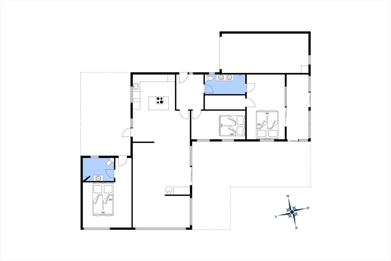 Dieses Apartment hat zwei Schlafzimmer, eine Küche und ein Bad.