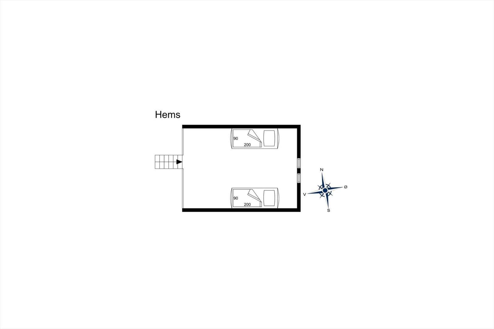 Hems: Grundriss mit zwei Schlafzimmern und Eingang