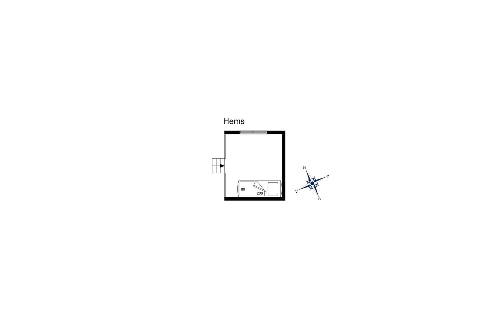 Zimmerplan mit Bett und Tür. Hems. Kompass für Orientierung.