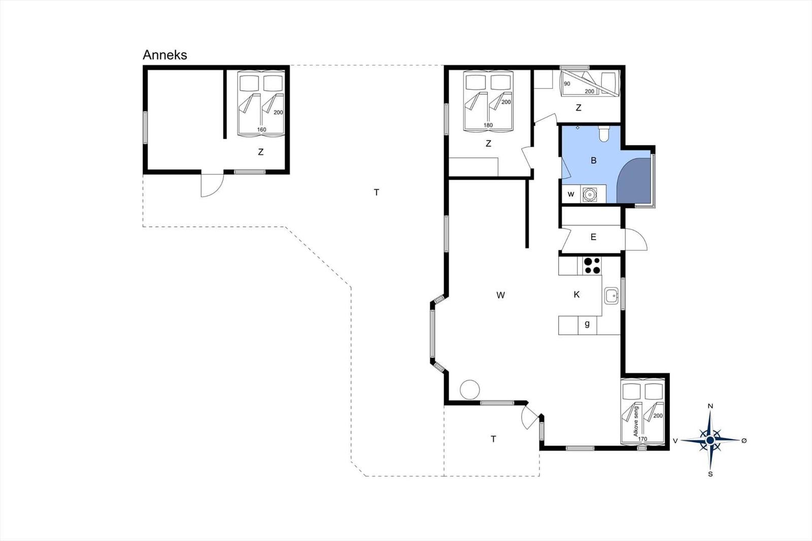 Funktionaler Grundriss mit Schlafzimmer, Küche und Bad.