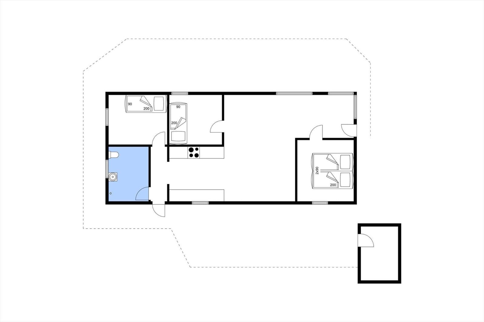 Die Wohnung hat zwei Schlafzimmer, eine Küche, ein Bad und einen Flur.