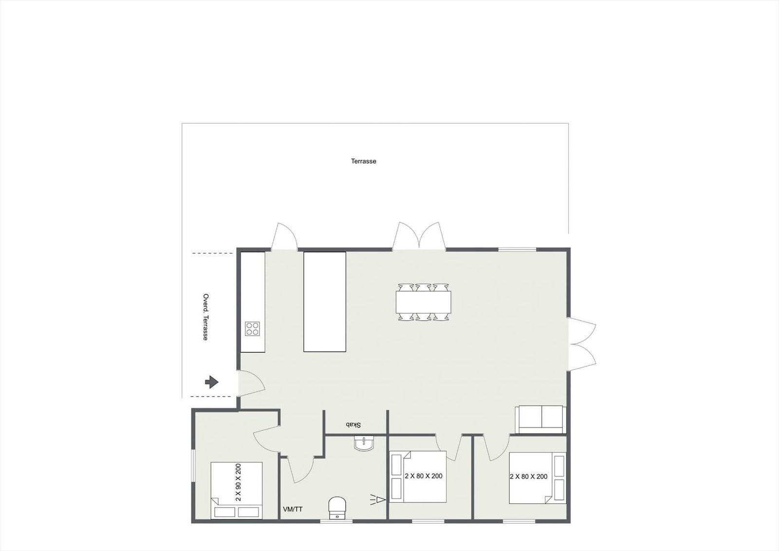 Wohnung mit Terrasse, Küche, Schlafzimmer und Bad