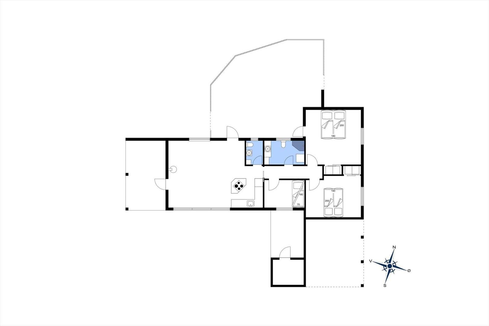 Dies ist das Grundrissbild der Wohnung mit zwei Schlafzimmern, Küche und Bad.