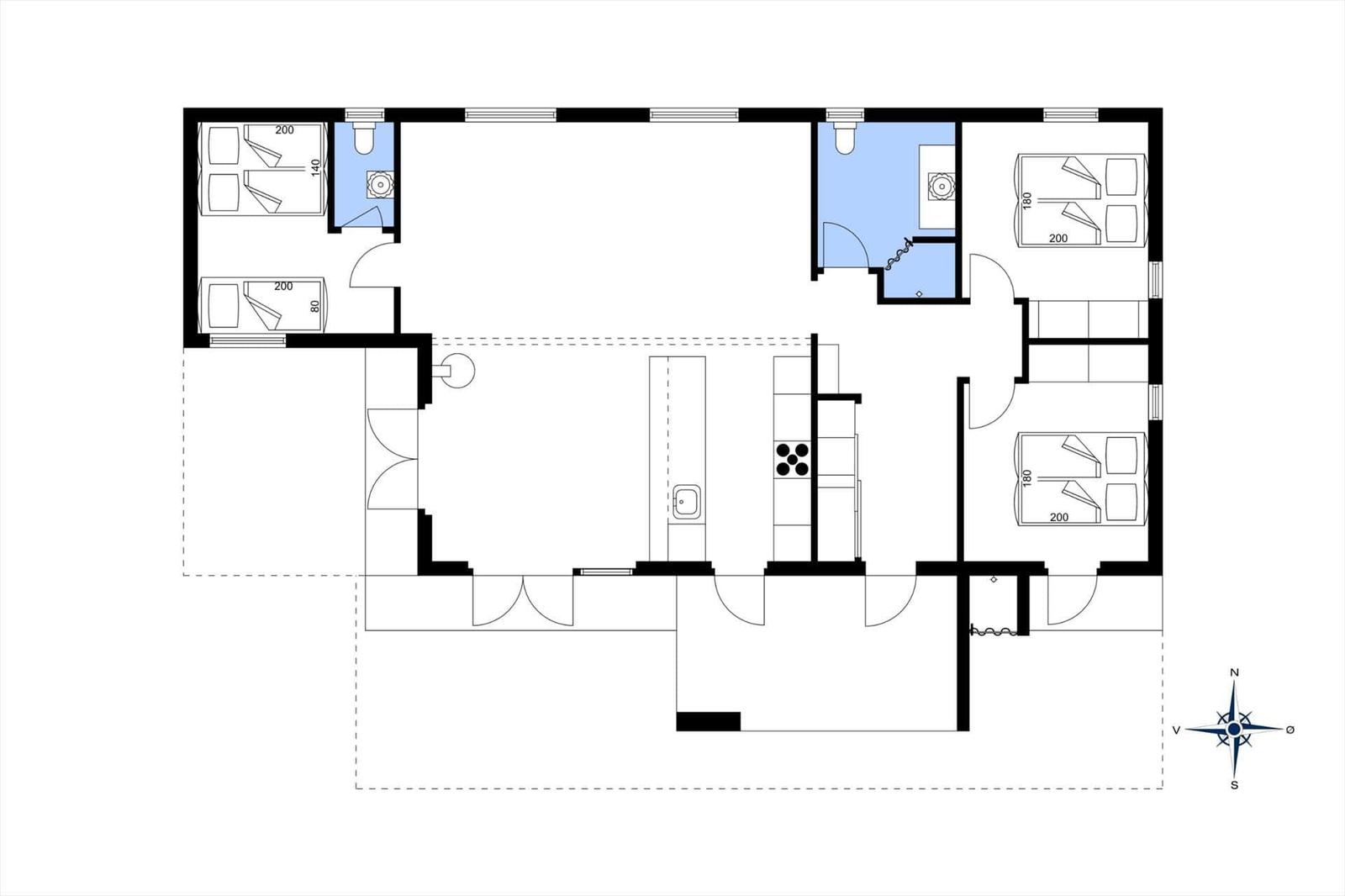 Dieses Grundrissbild zeigt eine Wohnung mit drei Schlafzimmern, Küche und Bad.
