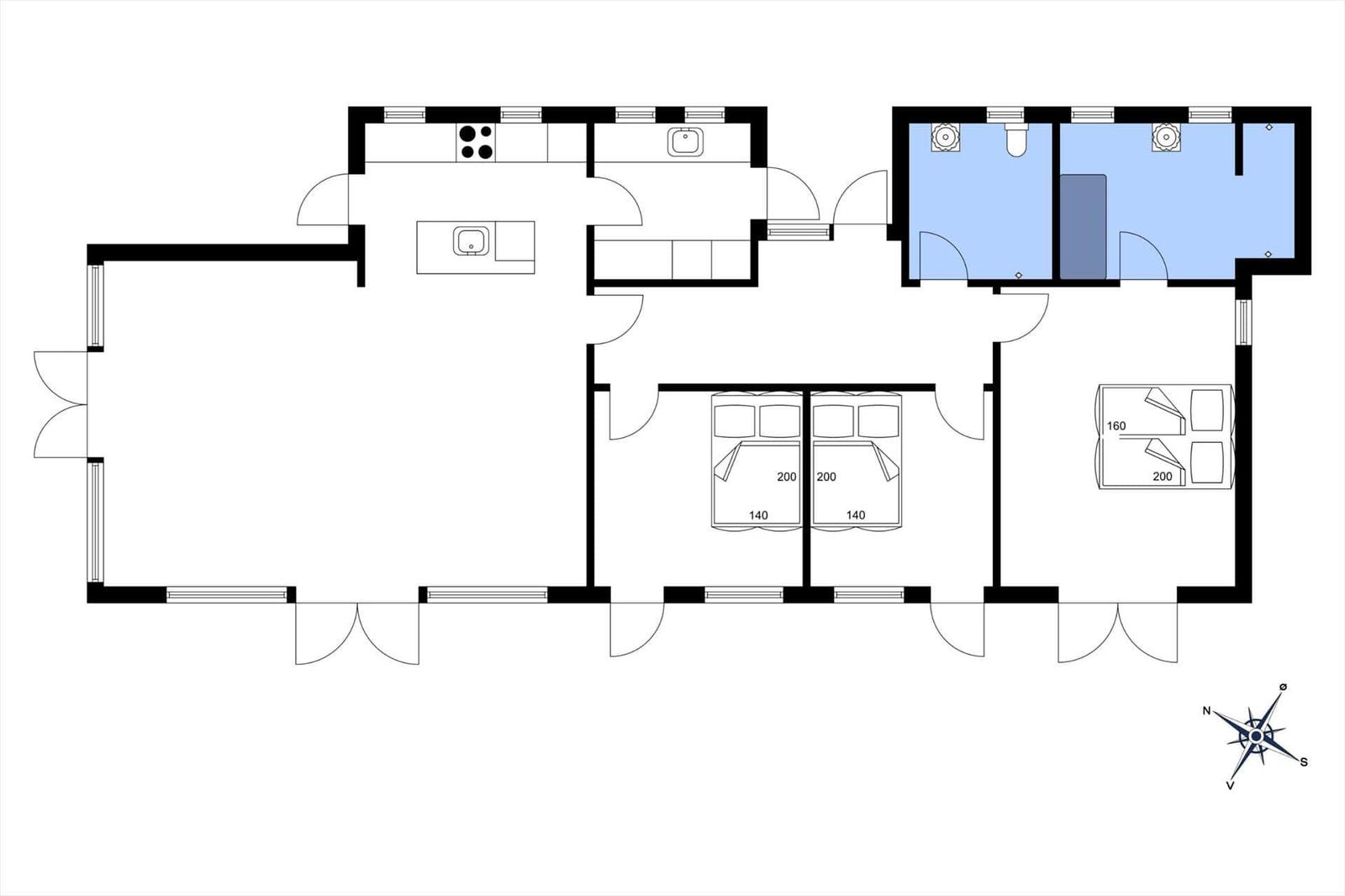 Apartment with two bedrooms, kitchen, and bathroom. Room layout with dimensions.