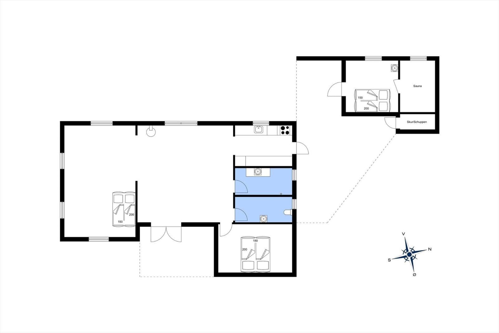 Wohnung mit Küche, Bad, Schlafzimmer und Sauna