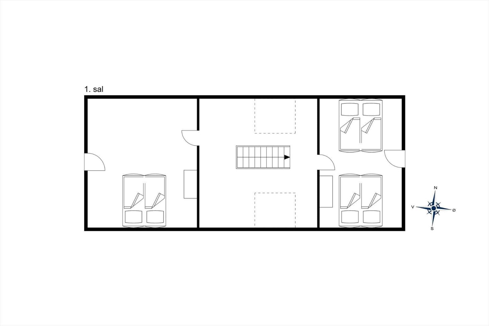 First floor with three bedrooms and stairs to second floor.