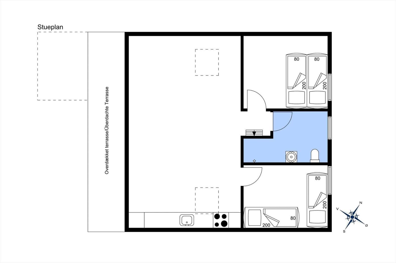 Wohnung mit Küche, Bad und Terrasse. Räume sind funktional eingerichtet.