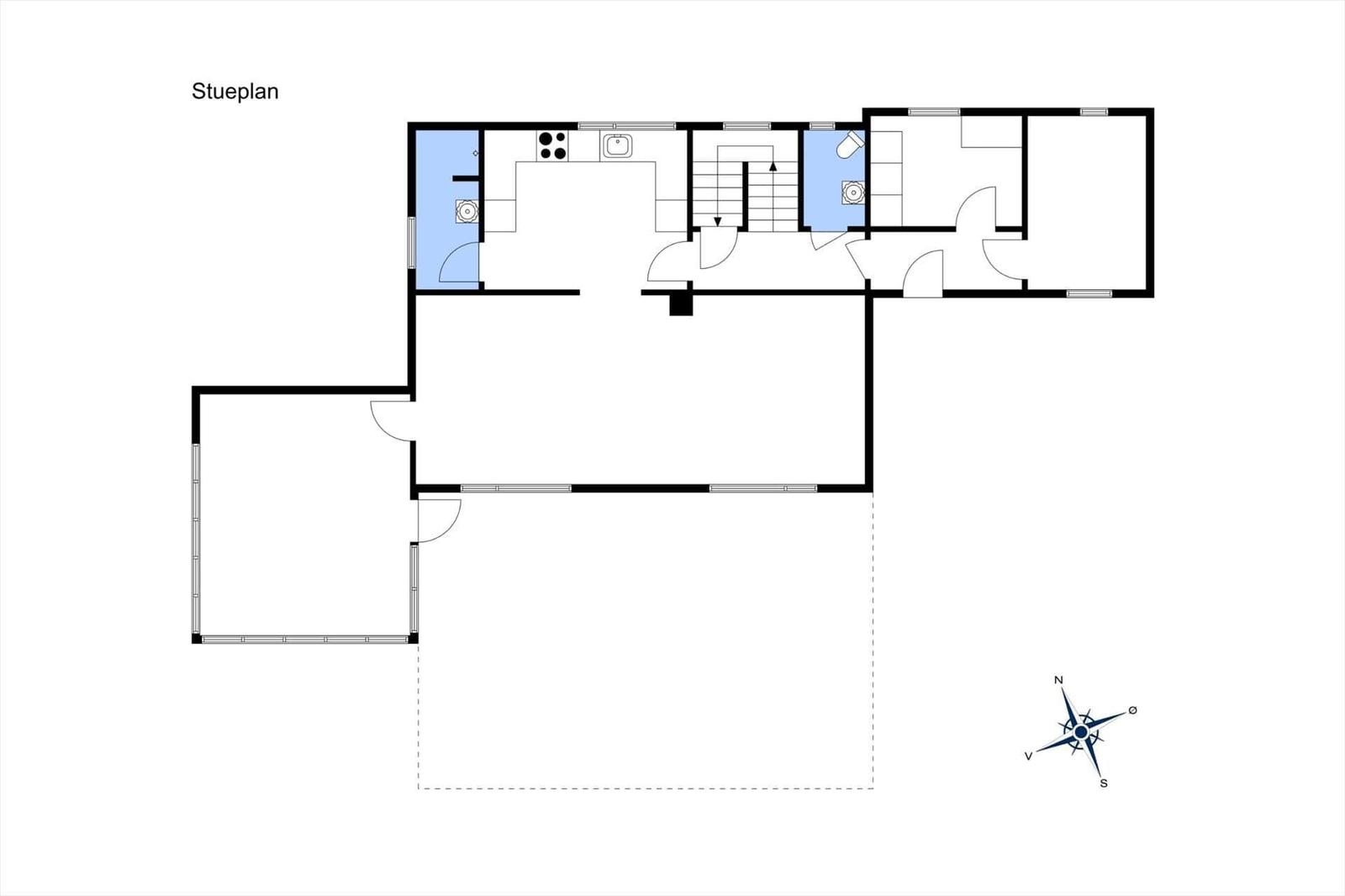 Stueplan zeigt Küche, Bad und Treppenhaus mit Richtungsnord.