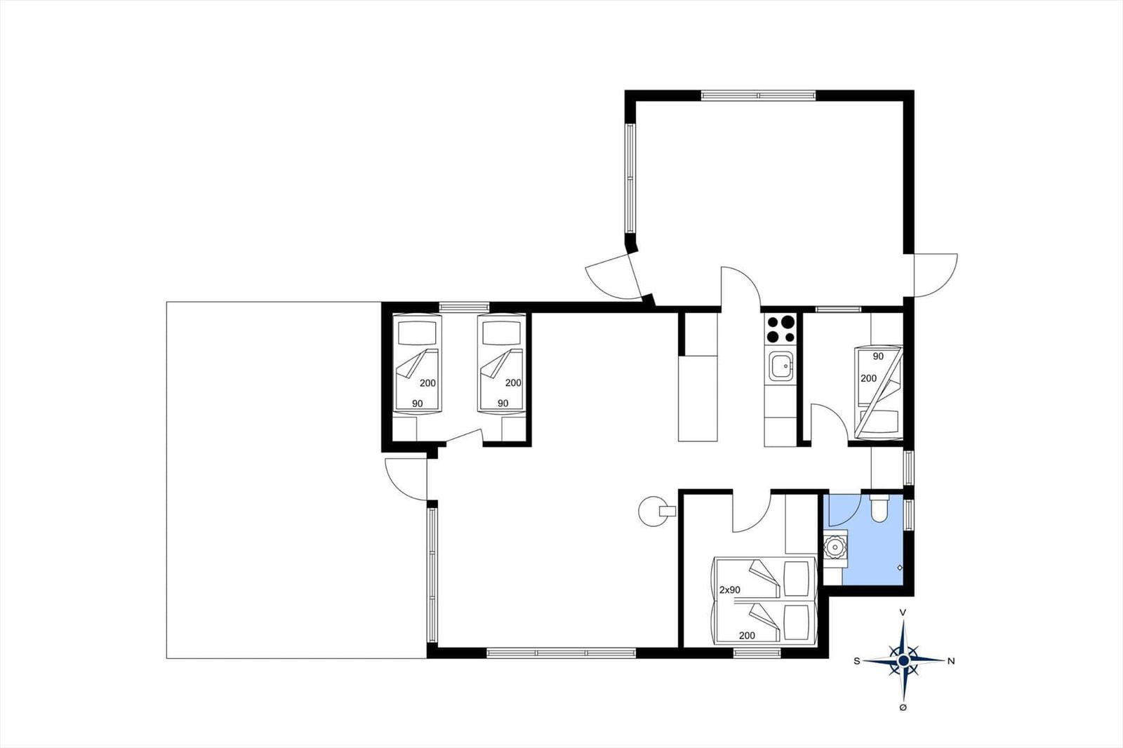 Wohnung mit drei Schlafzimmern, Küche und Bad.