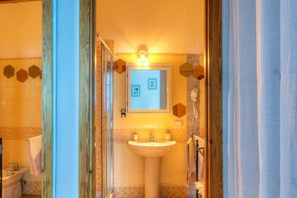 Bathroom with sink, shower, and mirror