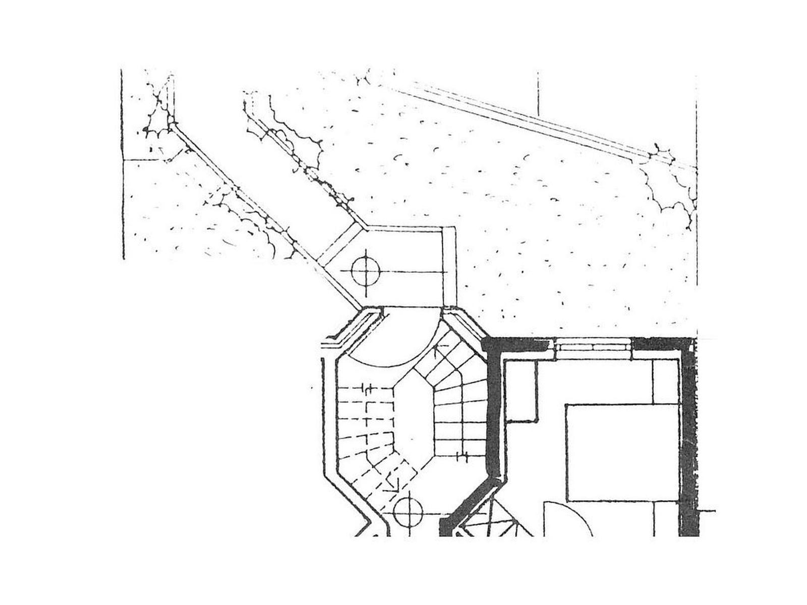 Architekturzeichnung eines Gebäudes mit Dach und Fenstern