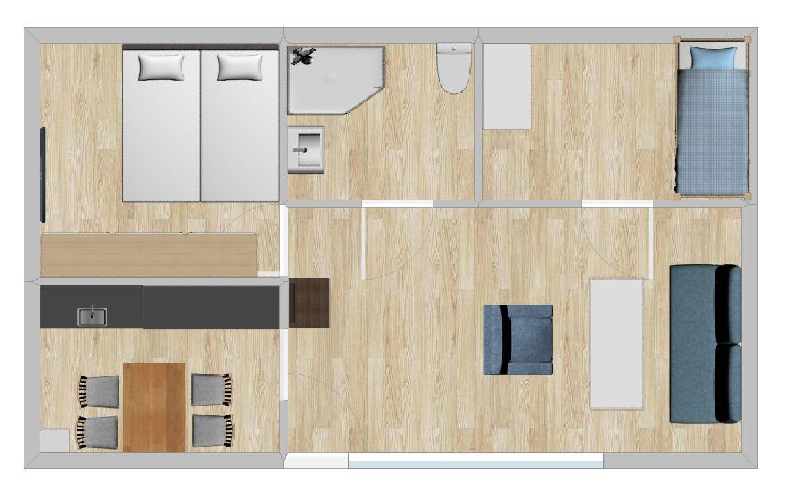 Wohnung mit Schlafzimmer, Küche und Bad