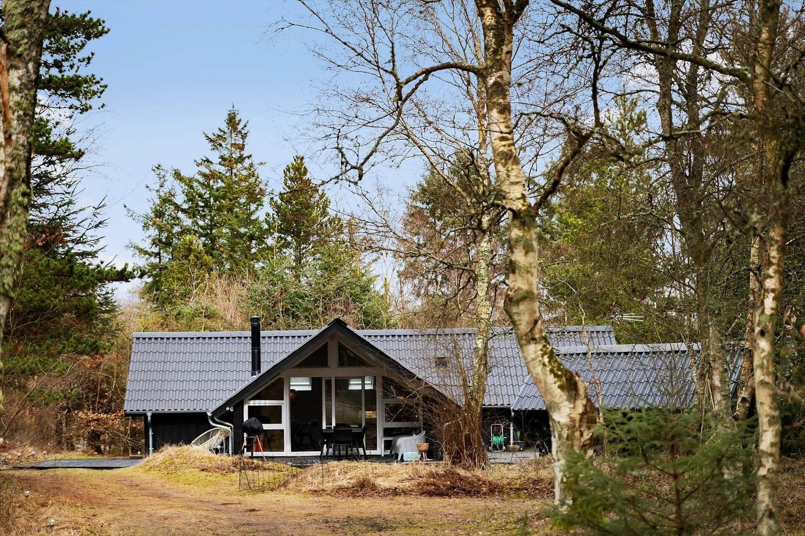 Modern cabin with large glass area in the forest
