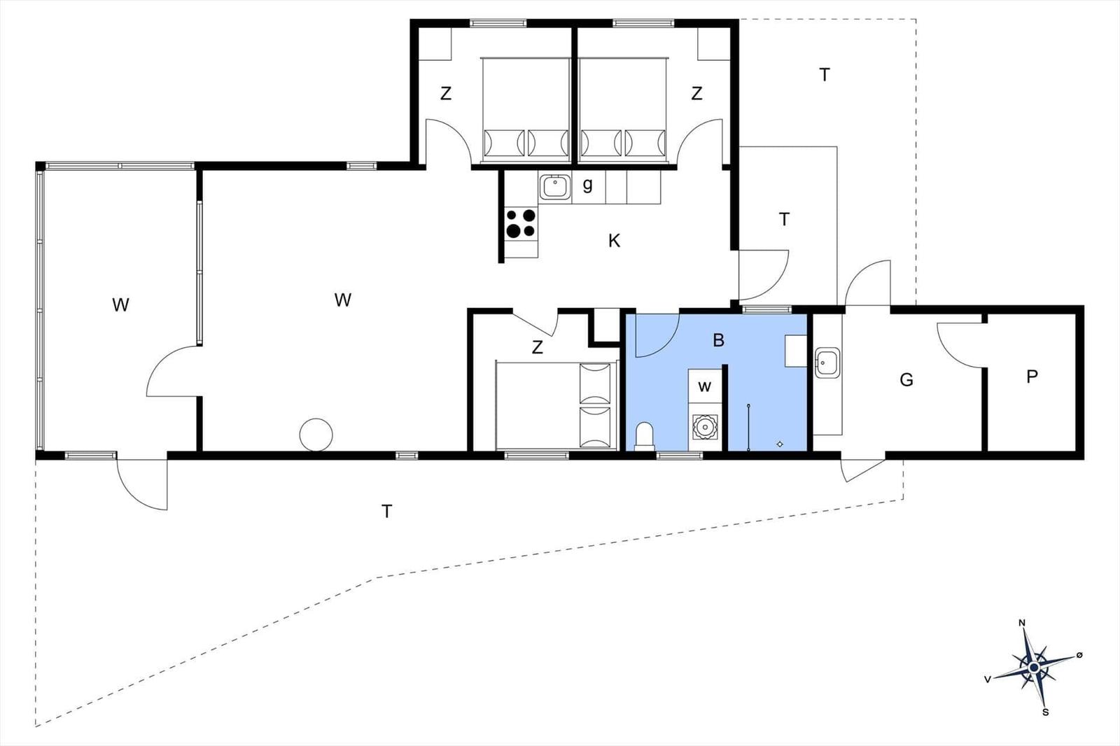 Floor plan shows living, sleeping areas with kitchen and bathroom.