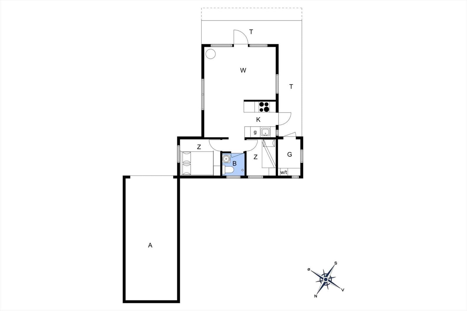 Apartment with kitchen, bedroom, and bathroom. Large living area with window.