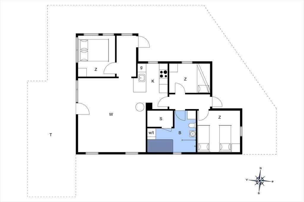 Functional floor plan with kitchen, bedrooms, and bathroom.
