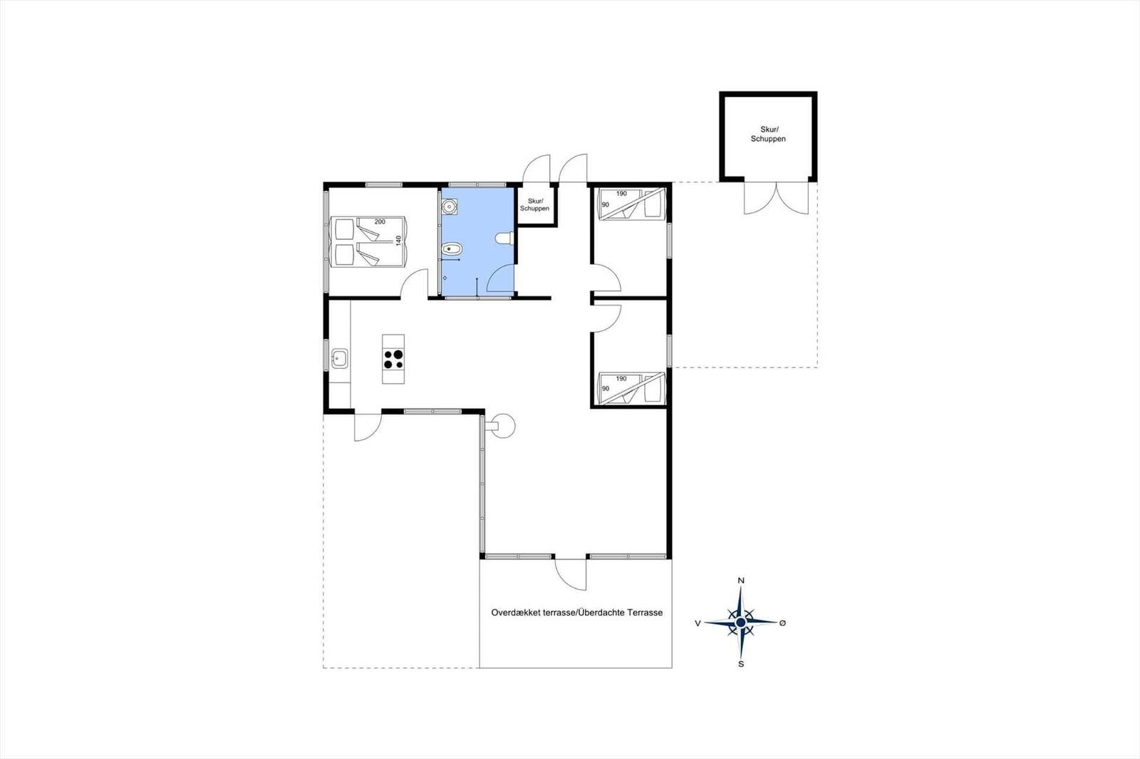 Apartment with bedroom, kitchen, bathroom, and covered terrace