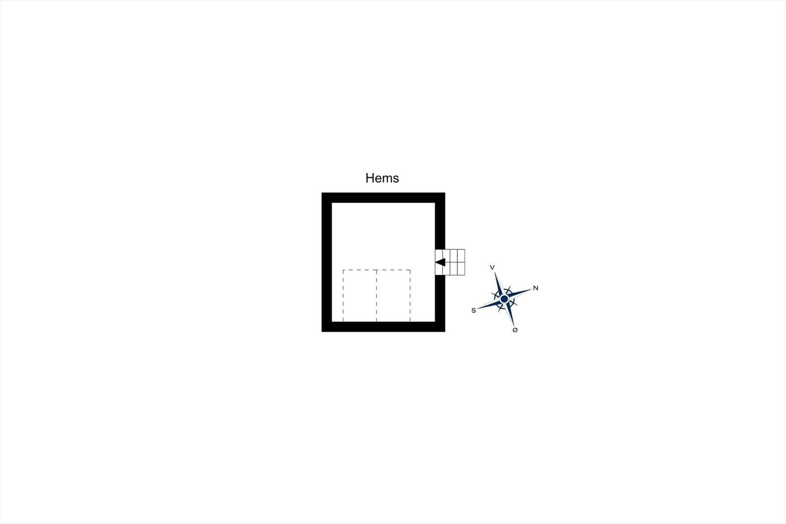 Hems mit Tür und Kompass. Raumplan mit Orientierung.
