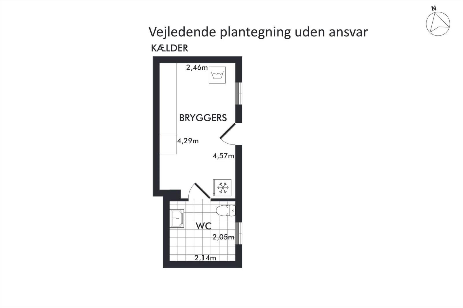 Basement with laundry, bathroom, and WC. Dimensions are indicated.