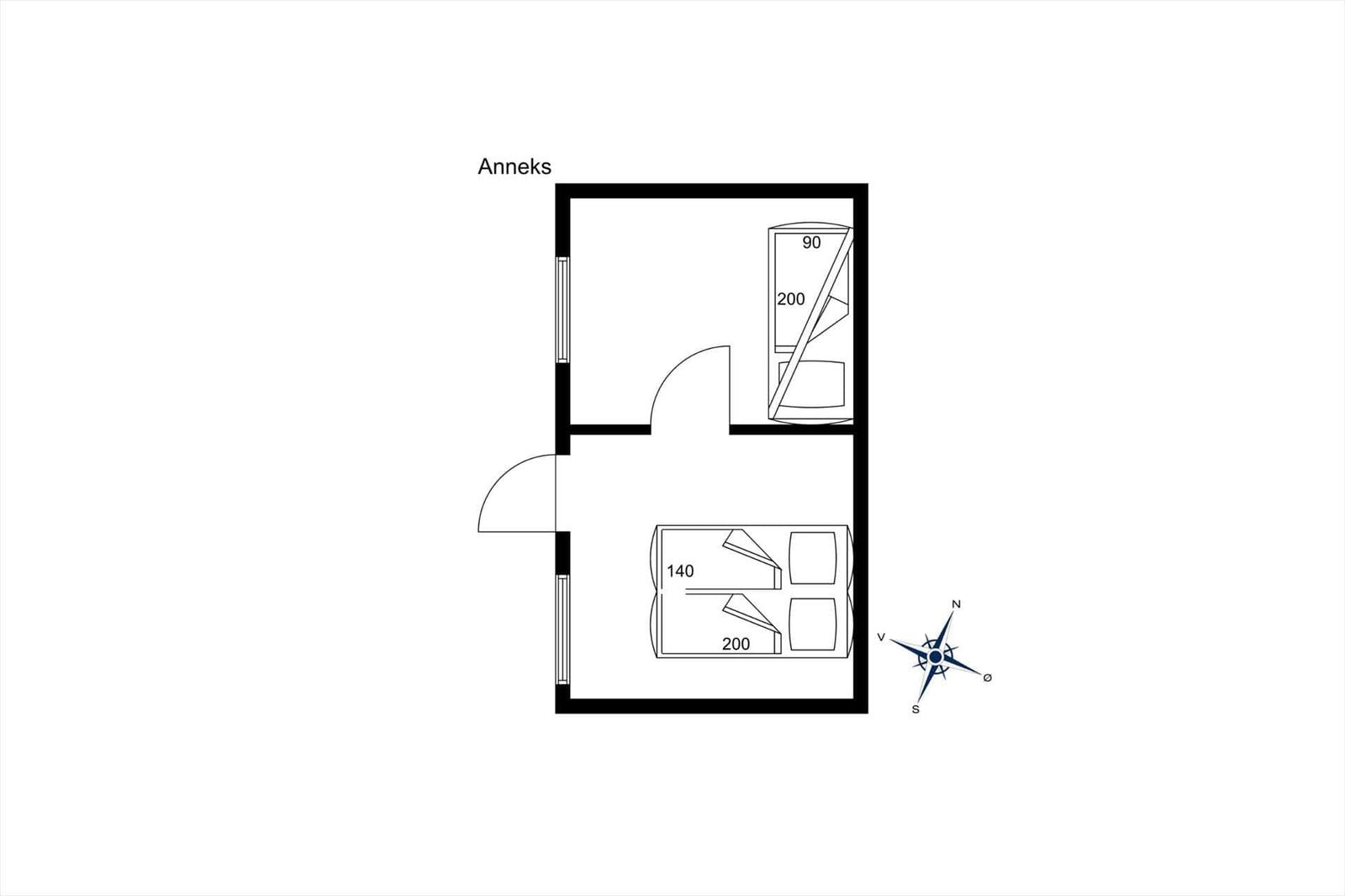 Annex with bedroom and bathroom, oriented north.