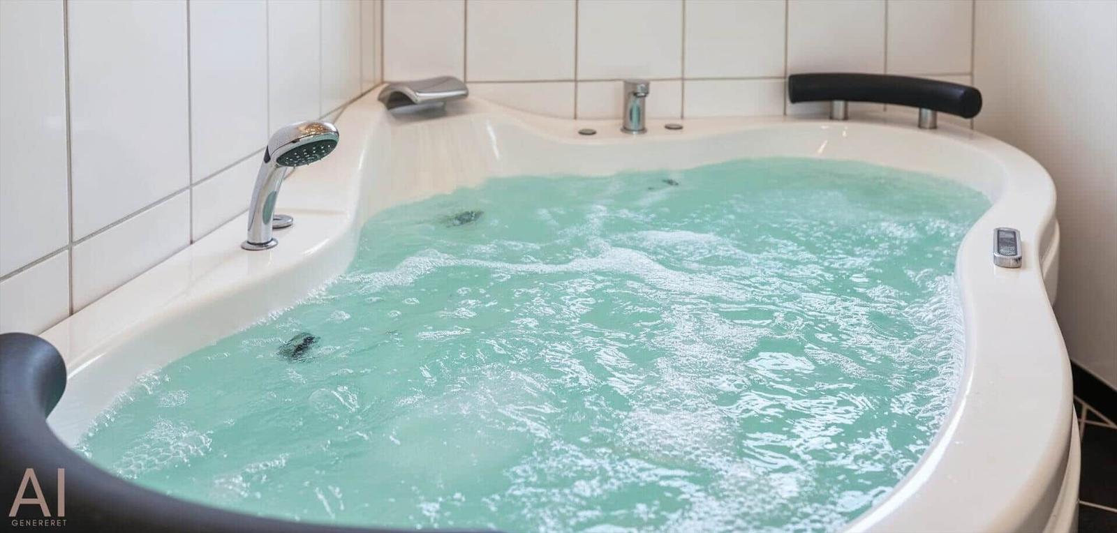Eine Whirlpool-Badewanne mit Wasser und Armlehnen