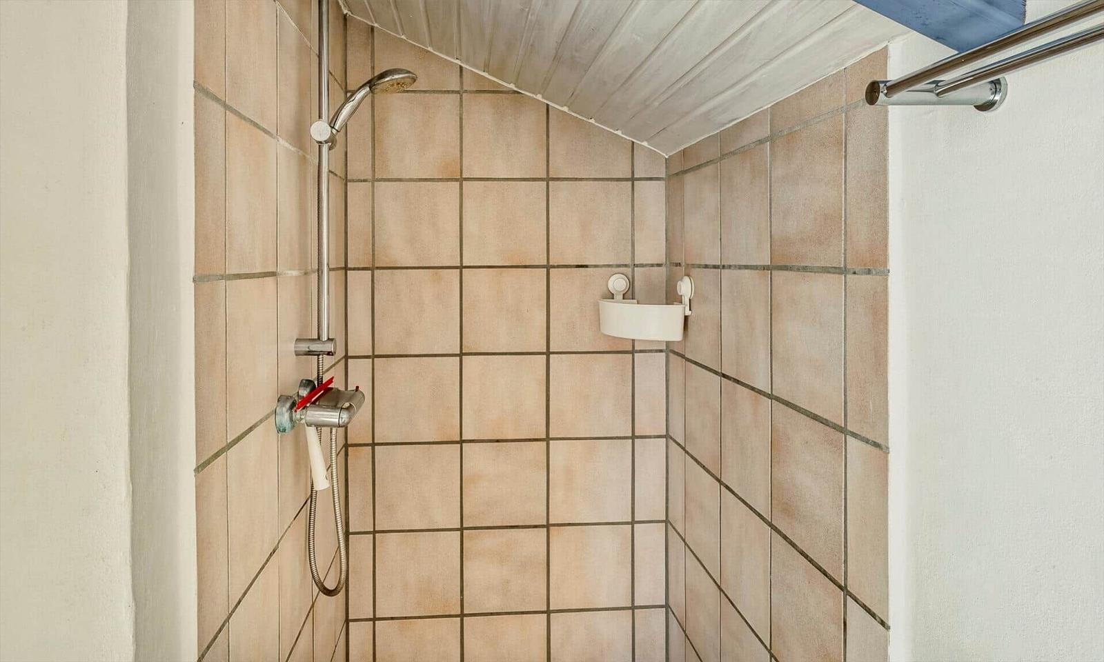 Dusche mit Duschbrause und Handbrause an Wand montiert