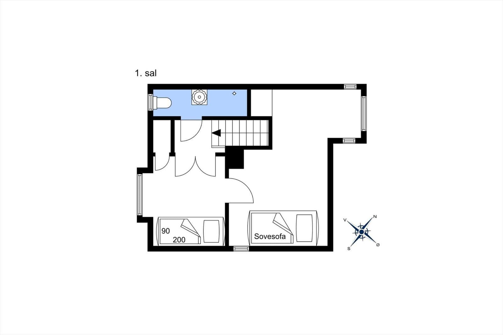 Ground floor with bathroom, sleeping area, and sofa