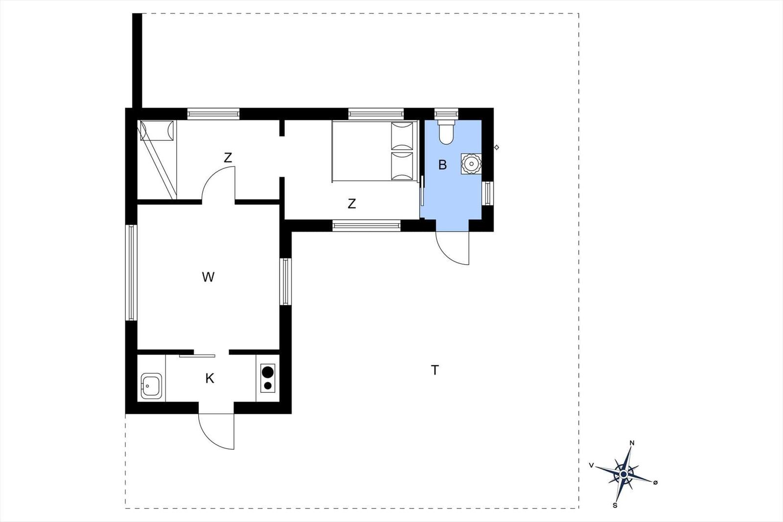 Wohnung mit Küche, Bad und Wohnzimmer. Grundriss zeigt Raumverteilung.