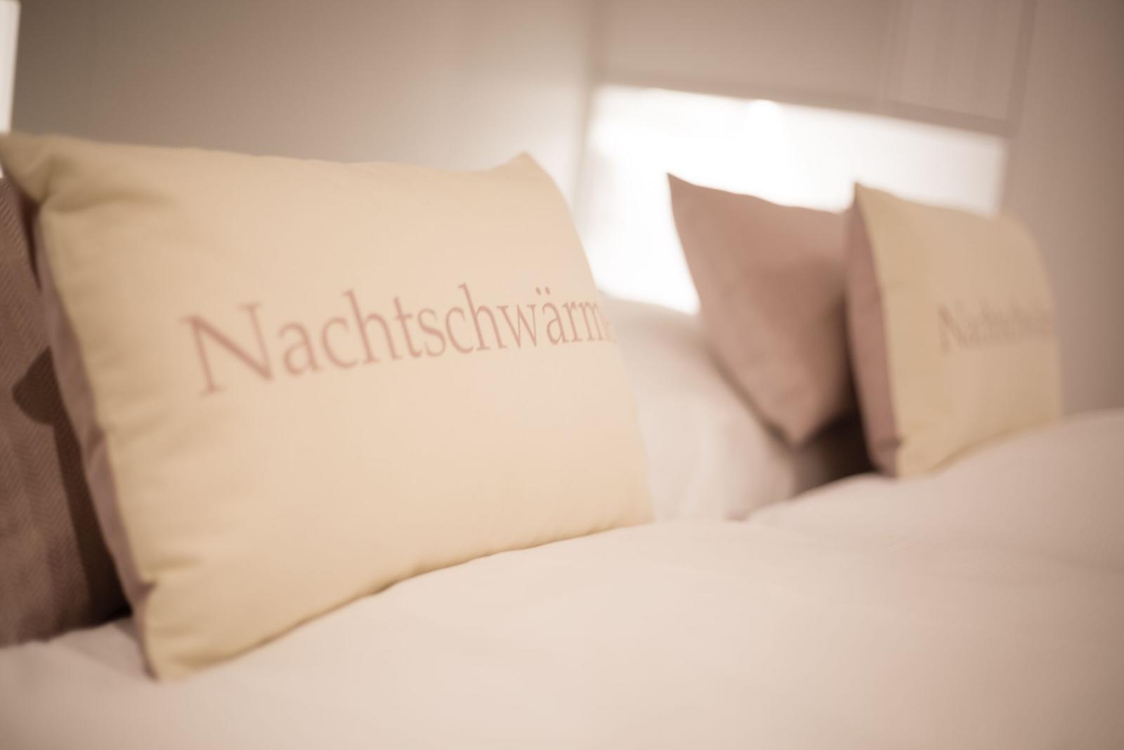 Headboard with pillows bearing the text Nightdreamer.