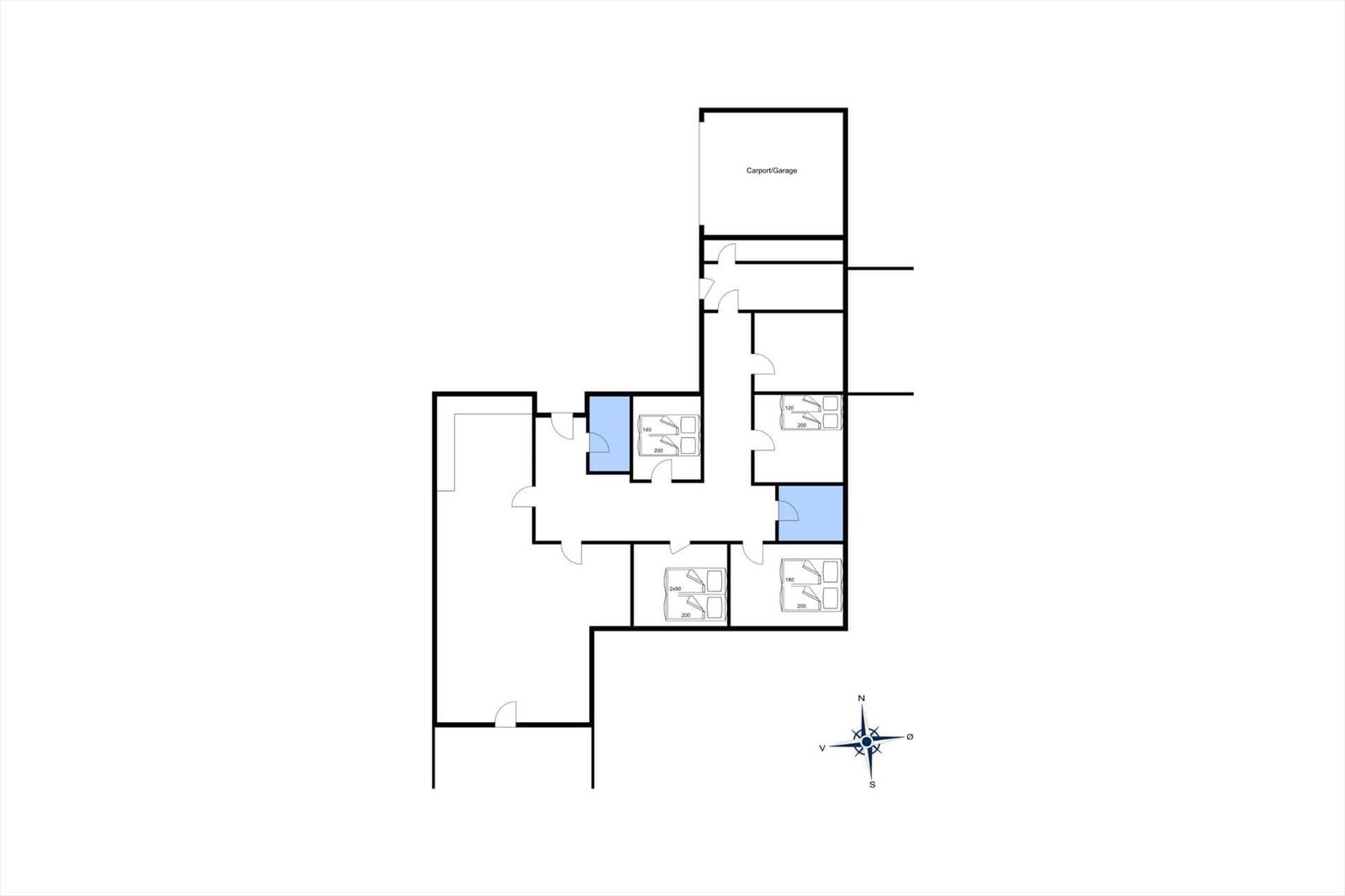 Grundriss einer Wohnung mit Schlafzimmer, Bad und Garage.