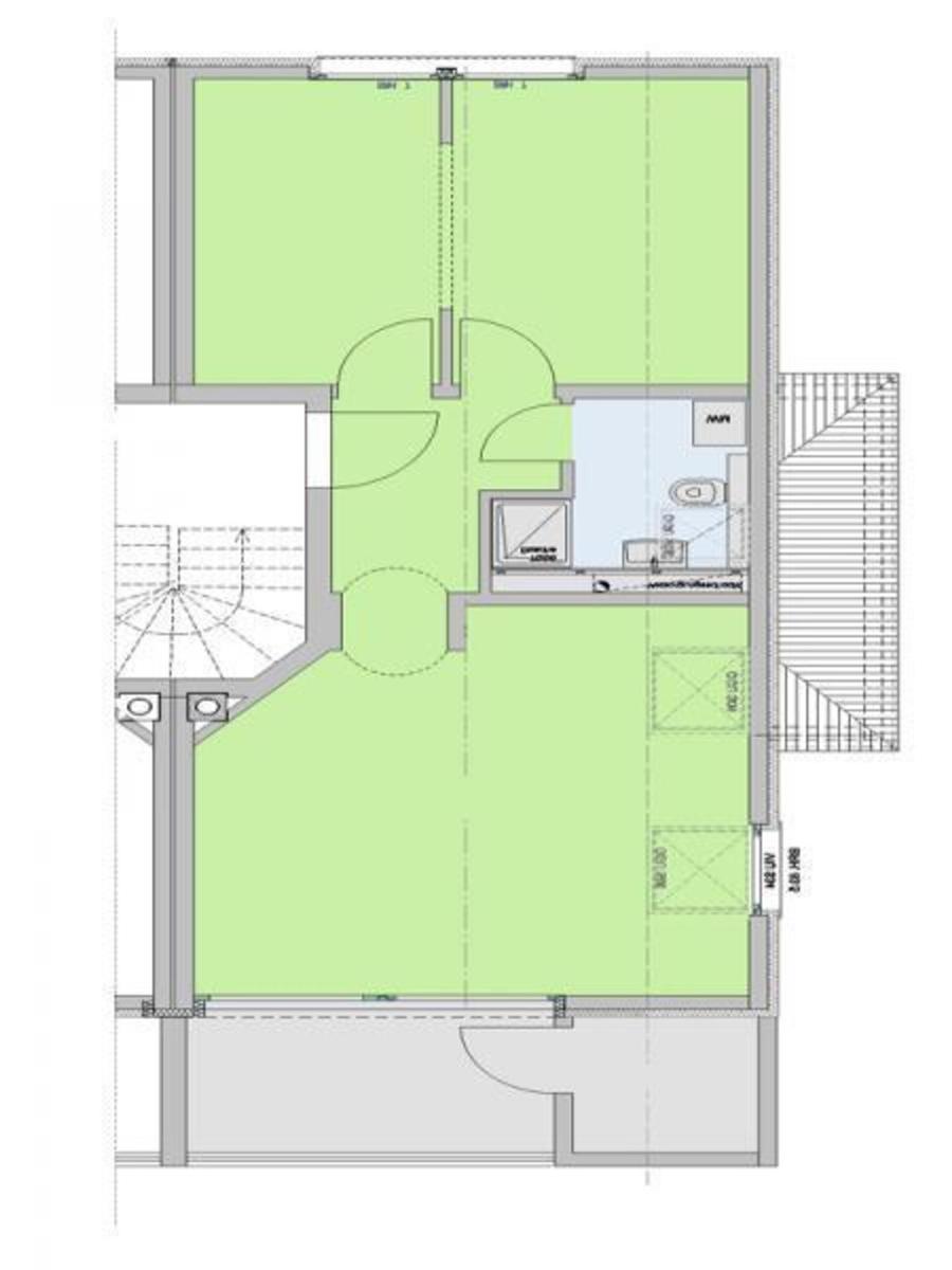 Grundriss einer Wohnung mit Wohn- und Schlafbereich, Küche und Bad